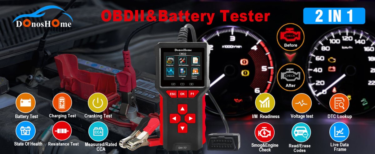Reviewing the DonosHome DH77 2-in-1 OBD2 Scanner & Battery Tester by Savio Cooper - DonosHome - OBD2 scanner,Battery tester,tuning,Car Ambient Lighting
